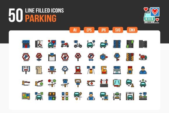 100 Parking Line Filled Icon Set: A Modern Typography Asset