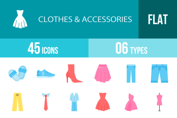 45 Clothes & Accessories Flat Icons for Modern Design