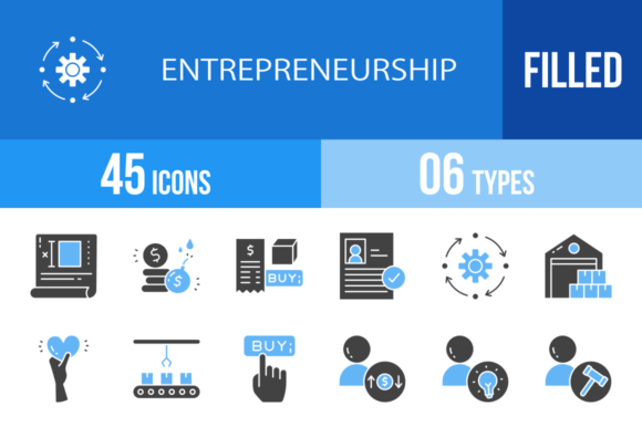 45 Entrepreneurship Blue & Black Icons: A Design Toolkit for Modern Business
