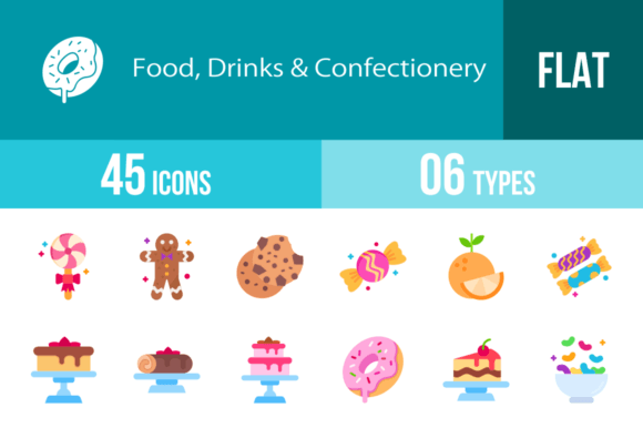 45 Food, Drinks & Confectionery Icons for Modern Design Projects