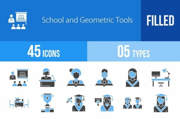 45 School and Geometric Blue Icons: A Designer's Toolkit