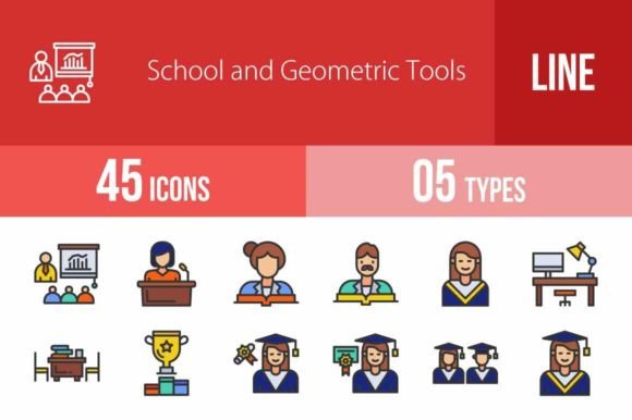 45 School and Geometric Filled Icons: A Practical Design Toolkit