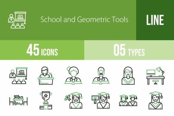 45 School and Geometric Green Icons for Your Design Toolkit