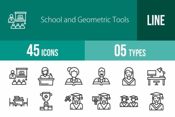 45 School and Geometric Line Icons: Your All-in-One Educational Toolkit