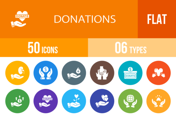 50 Donations Flat Round Icons: A Practical Design Asset