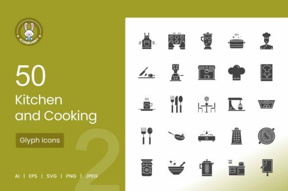 50 Kitchen and Cooking Glyph Icons: A Designer's Toolkit for Culinary Branding