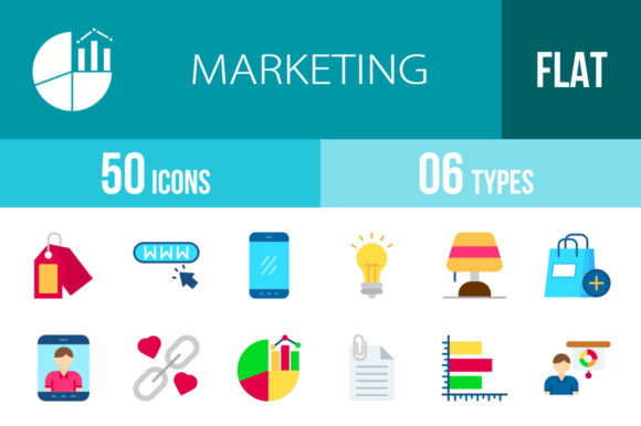 50 Marketing Flat Multicolor Icons: A Designer's Toolkit for Visual Clarity