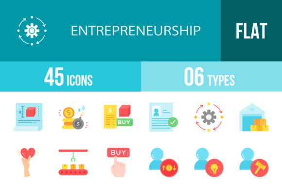 Mastering Visual Communication with 45 Entrepreneurship Flat Icons